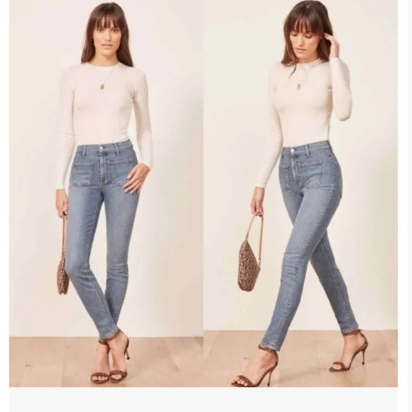 Reformation Denim - REFORMATION High Skinny Crop Patch Pockets Jeans in Catalina wash Size 28